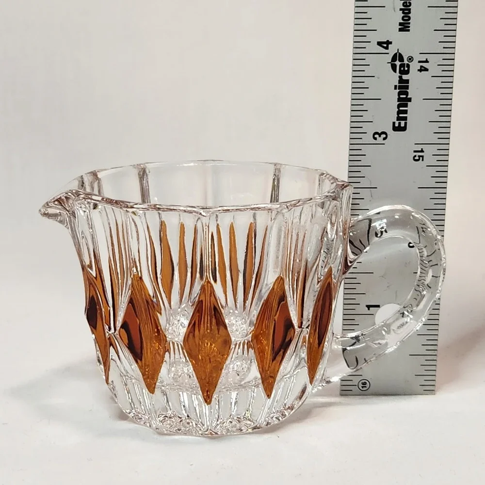 French‎ Cut Crystal Amber Diamonds Creamer Vintage